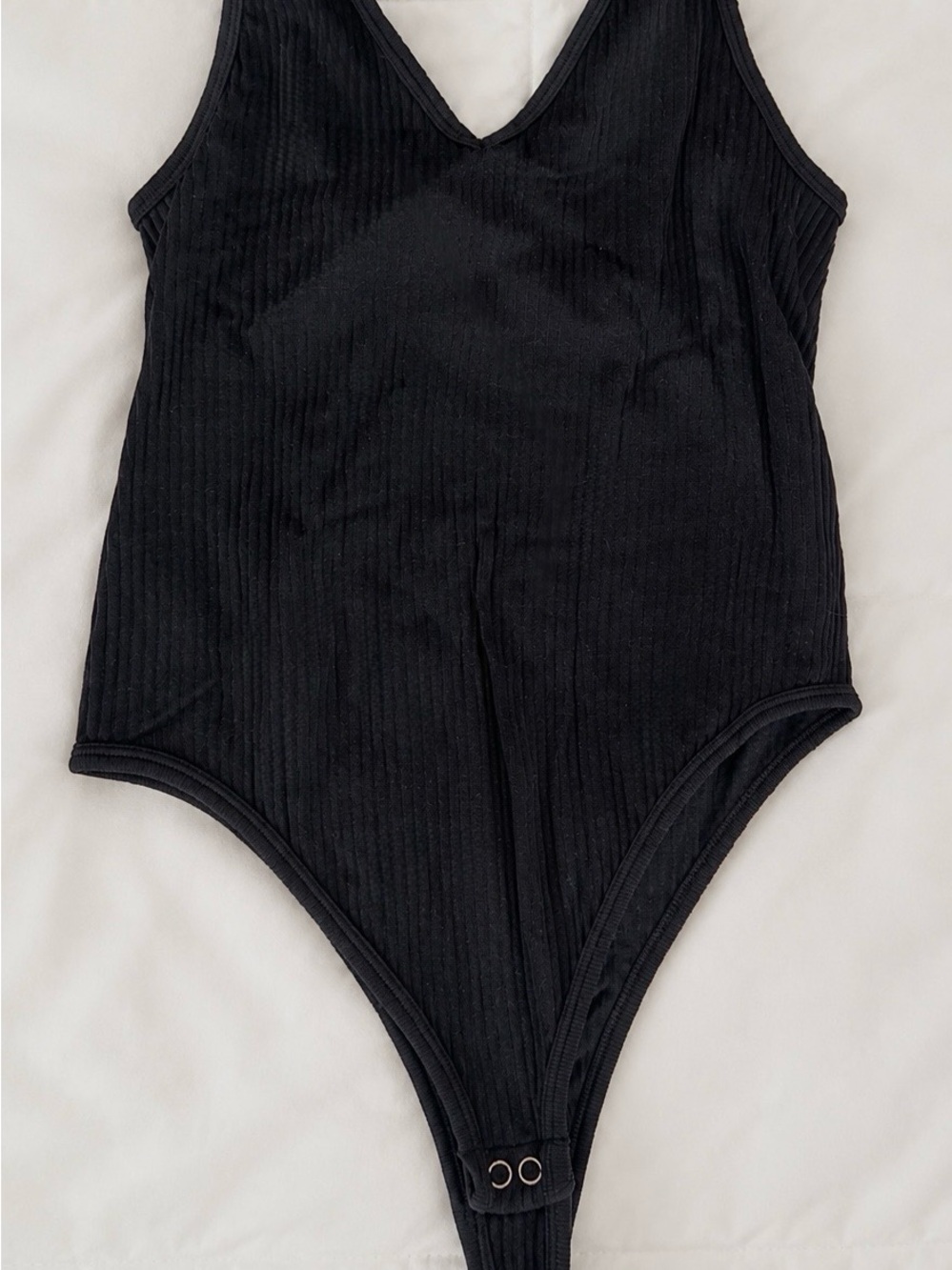 Reformation Style Black Ribbed V-Neck Bodysuit - Picture 2 of 2